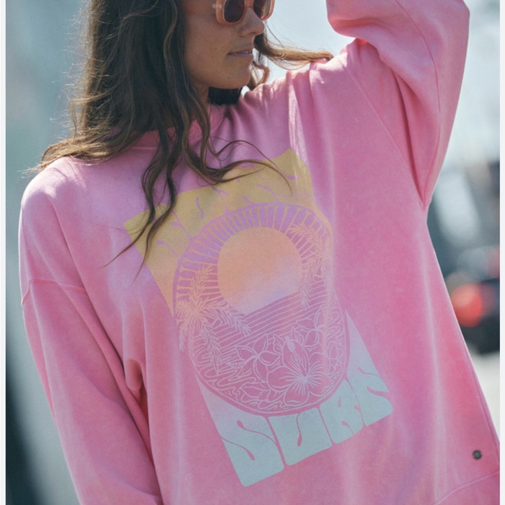 Roxy Lineup Pink Oversized Graphic Sweatshirt Size Small - Picture 2 of 16
